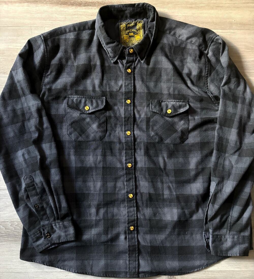 Retro Rifle THE CAPONE Black and Grey Flannel Button Down Pearl Snap Men Sz 3XL